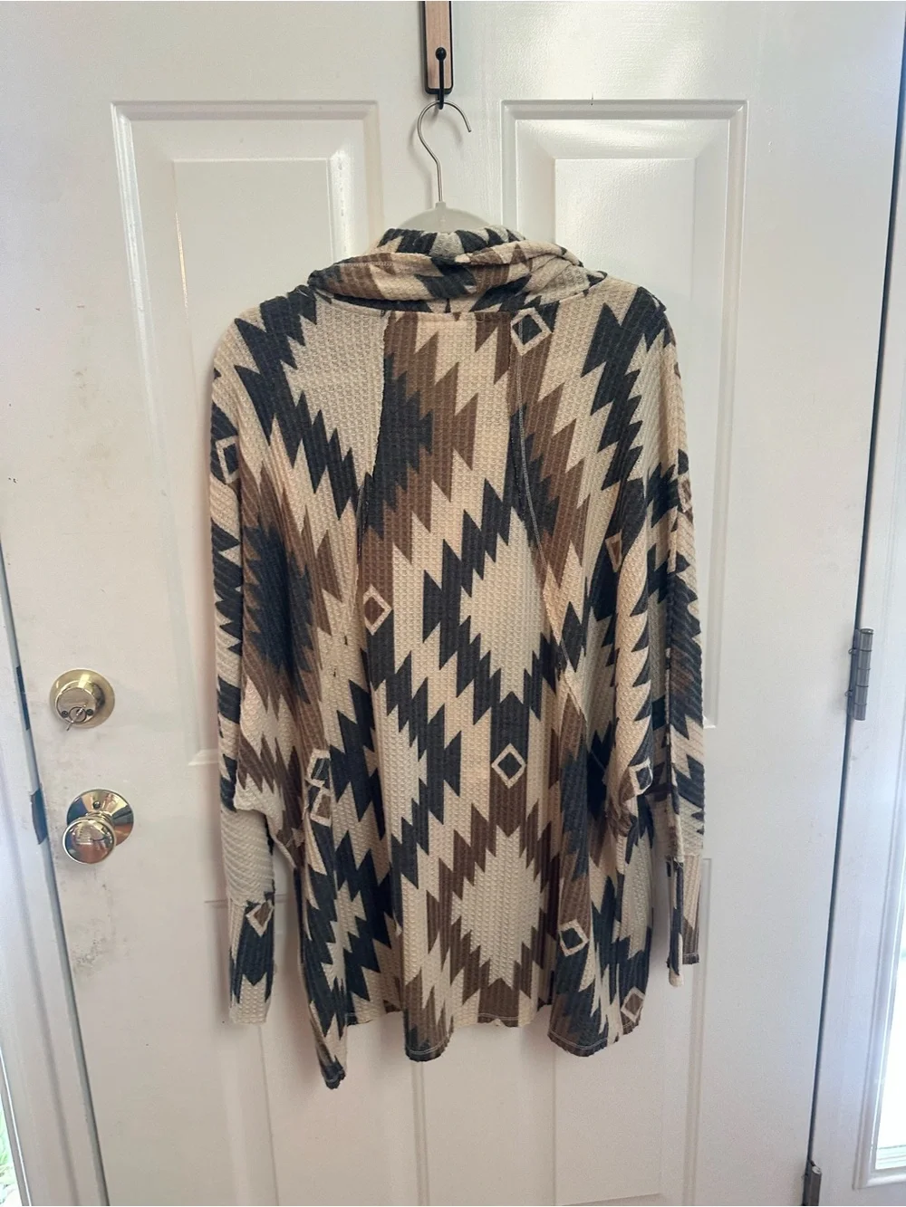 LuLaRoe Aztec Cowl Neck Top - Brown Black Cream - Picture 2 of 4